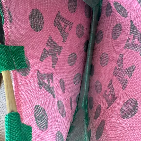 Greek Sorority Alpha Kappa Alpha Pola Dot Straw Tote AKA Picnic Bag Wood Handles - Picture 5 of 11